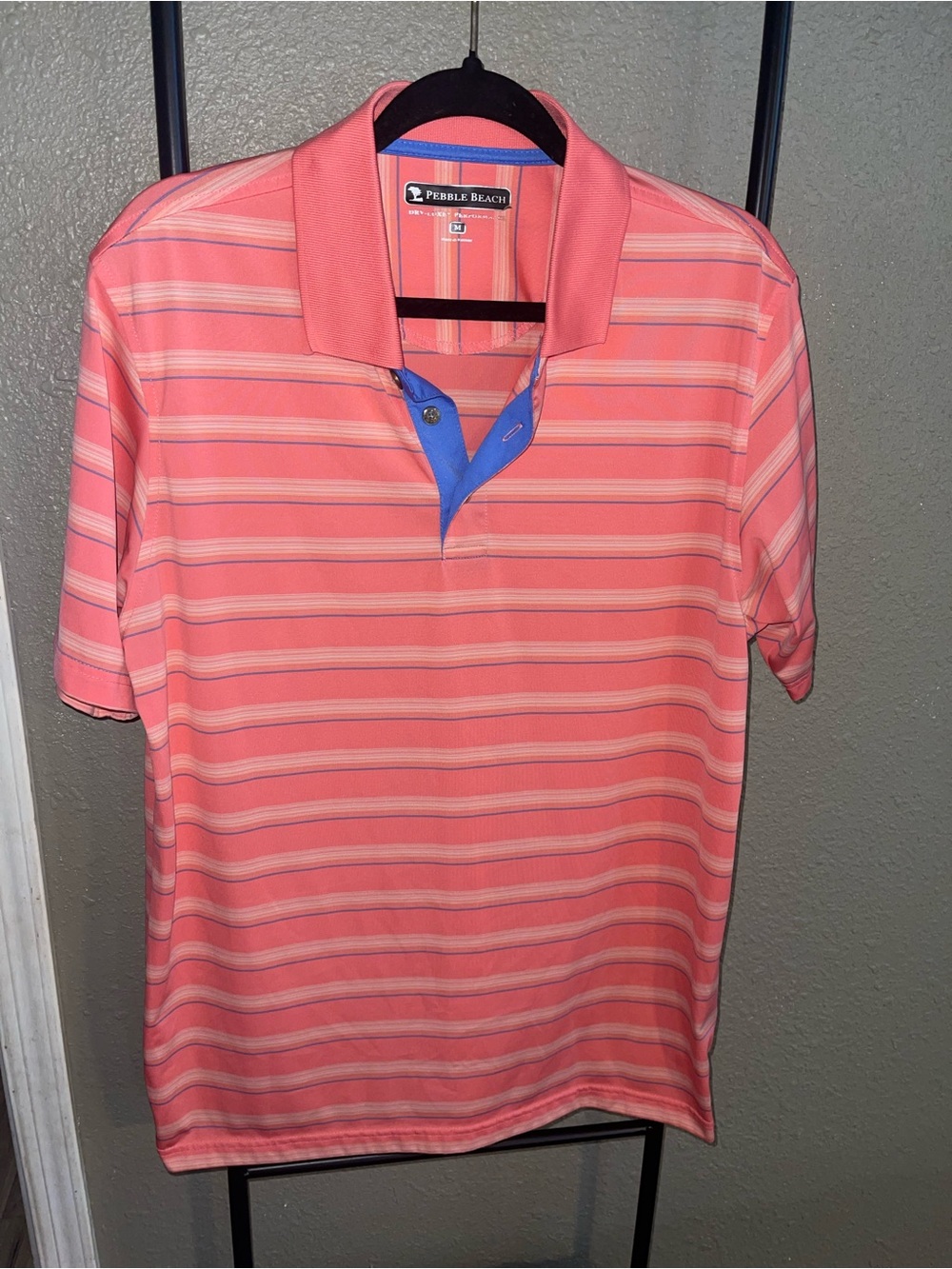 Pebble Beach Men's Coral and Blue Stripe Polo